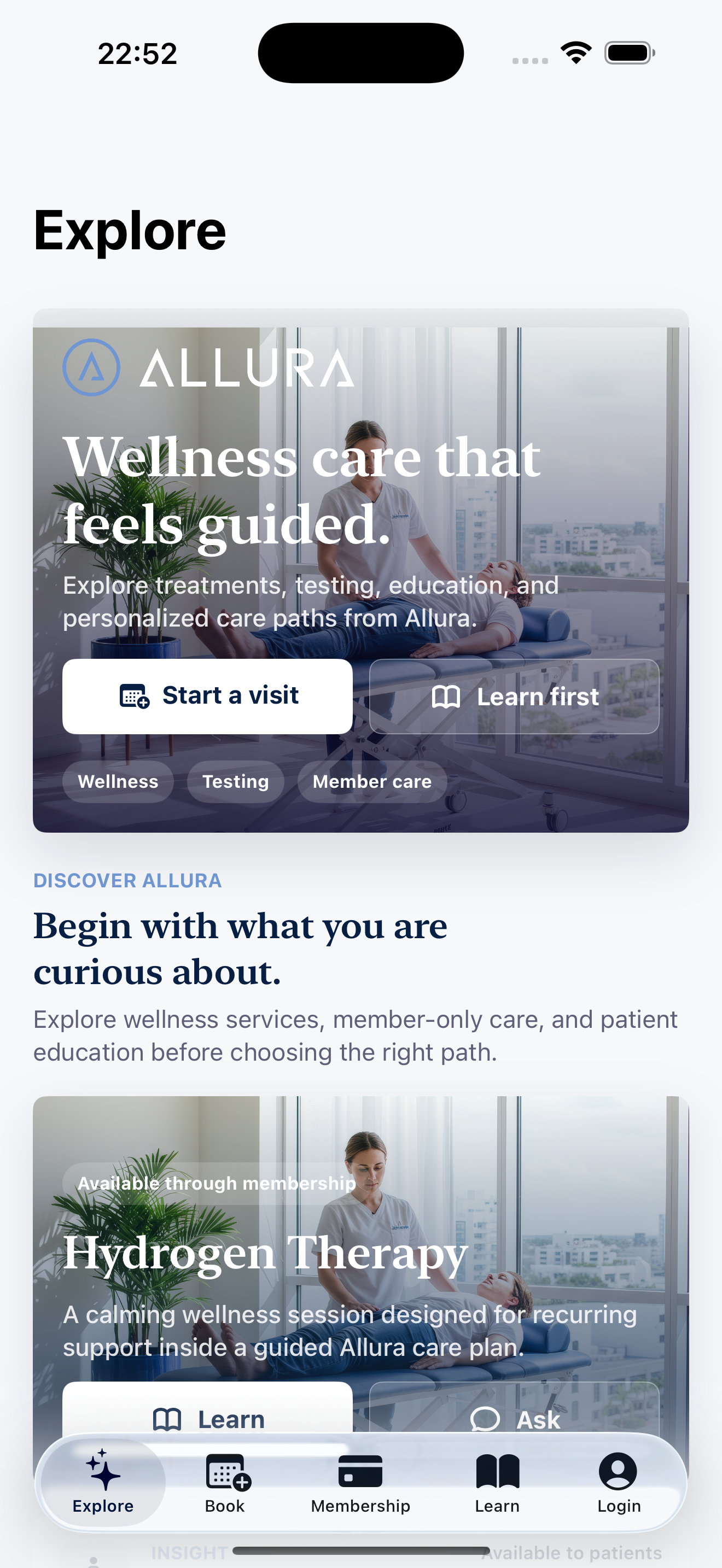 Allura App explore screen