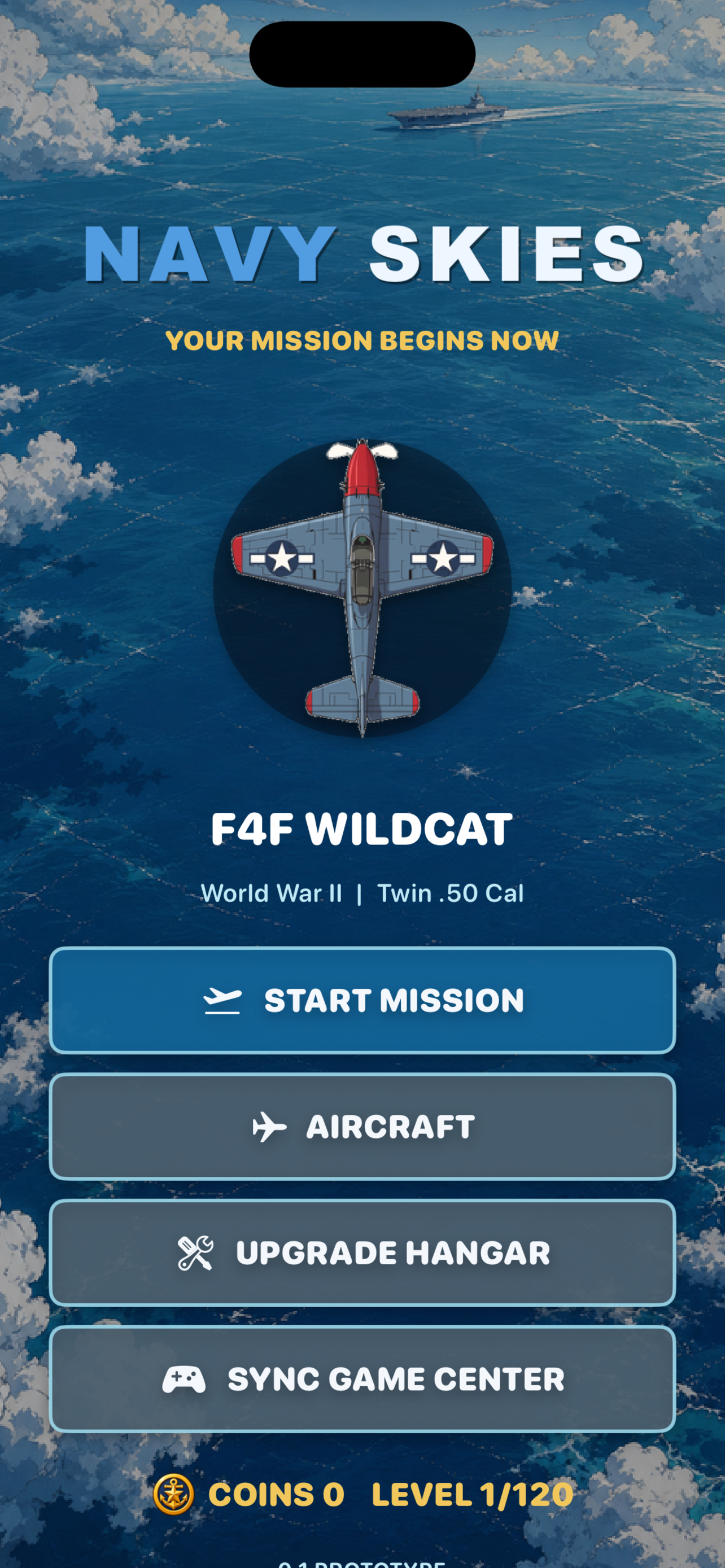 Navy Skies main menu